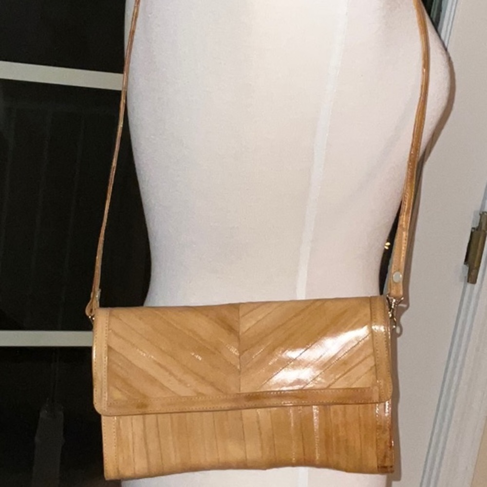 Royal Hock Eel Skin Convertible Clutch With Shoulder Strap Handbag Purse Vintage